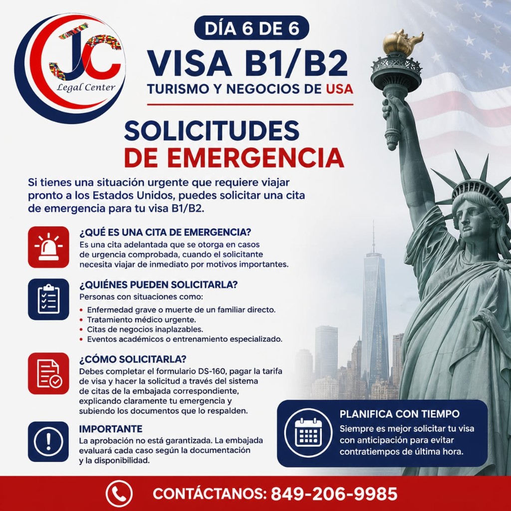Solicitudes de cita de emergencia para visa B1/B2
